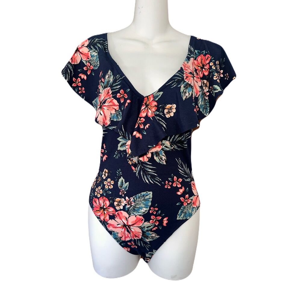Jayvee Floral Bodysuit Small Dark Blue Pink Floral Sleeveless Romantic Boho